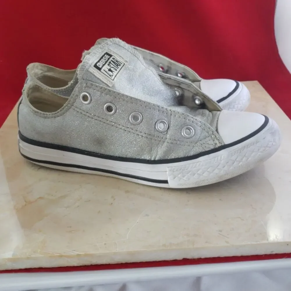 Converse All Star Glittery Silver - Size 1 - TLC Needed
